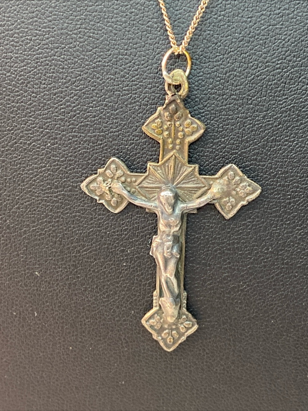 Vintage -Sterling Crucifix Pendant - sterling . Vintage Sterling chain 16”